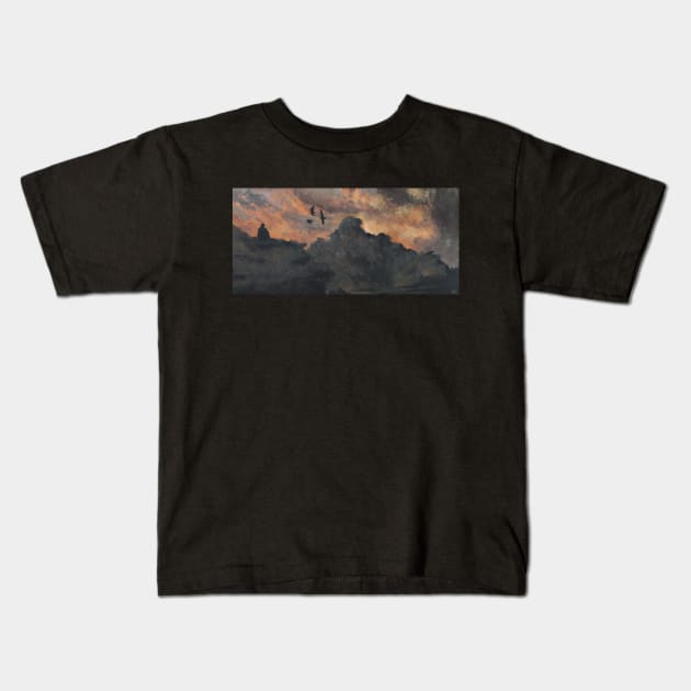 Cloudscape I - Man in Clouds Birds Fantasy Trippy Calm Peaceful Art Kids T-Shirt by tylerashe